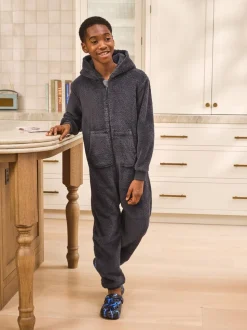 Grijs - Fleece onesie (3-16 jr)