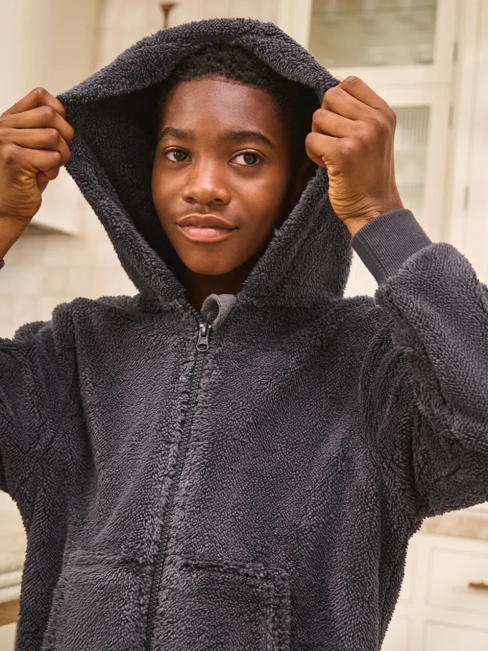 Grijs - Fleece onesie (3-16 jr)