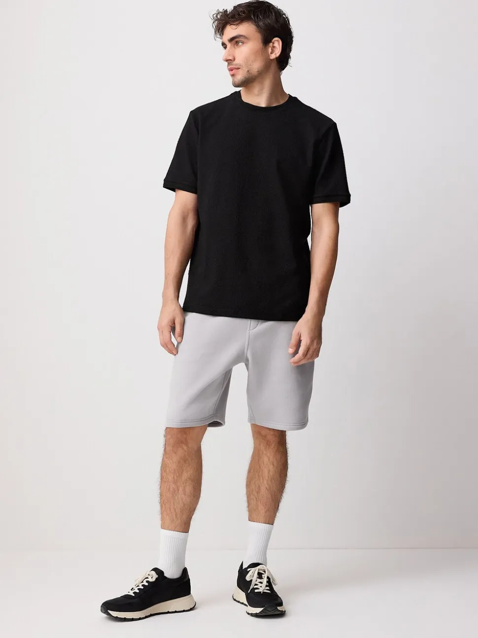 Grijs - Geborstelde jersey shorts met ritszakken