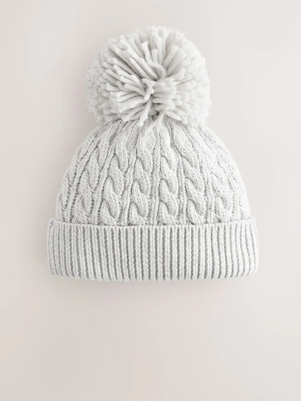 Grijs - Gebreide kabel Beanie-muts met pompom