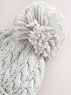 Grijs - Gebreide kabel Beanie-muts met pompom