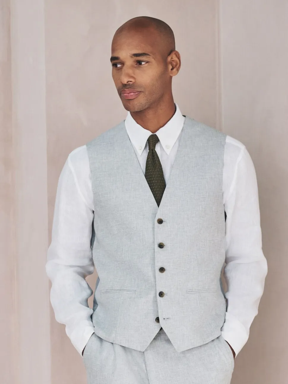 Grijs - Gilet van linnenmix met textuur
