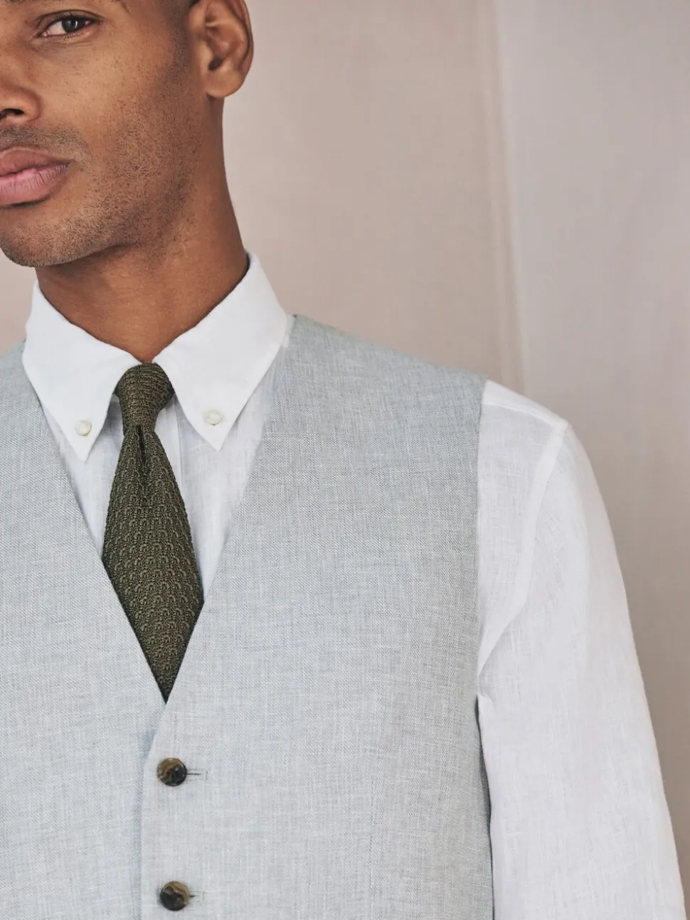 Grijs - Gilet van linnenmix met textuur