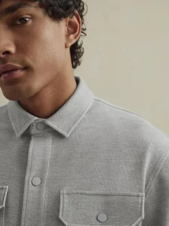 Grijs - Jersey keperstof Overshirt met drukknopen