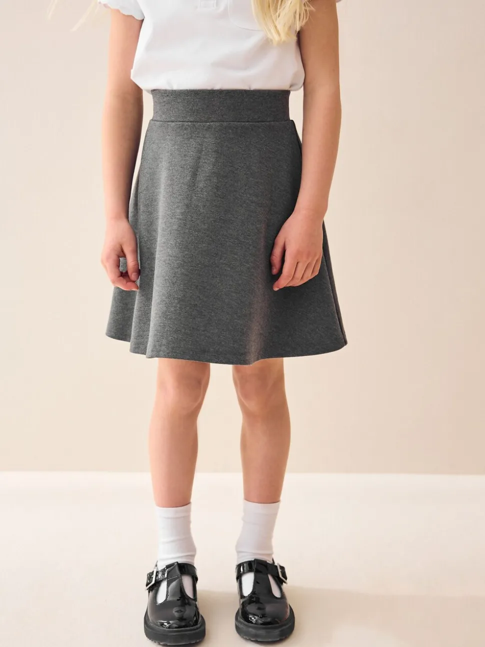 Grijs - Jersey stretch school skater rok met elastische taille (3 - 17 jr)