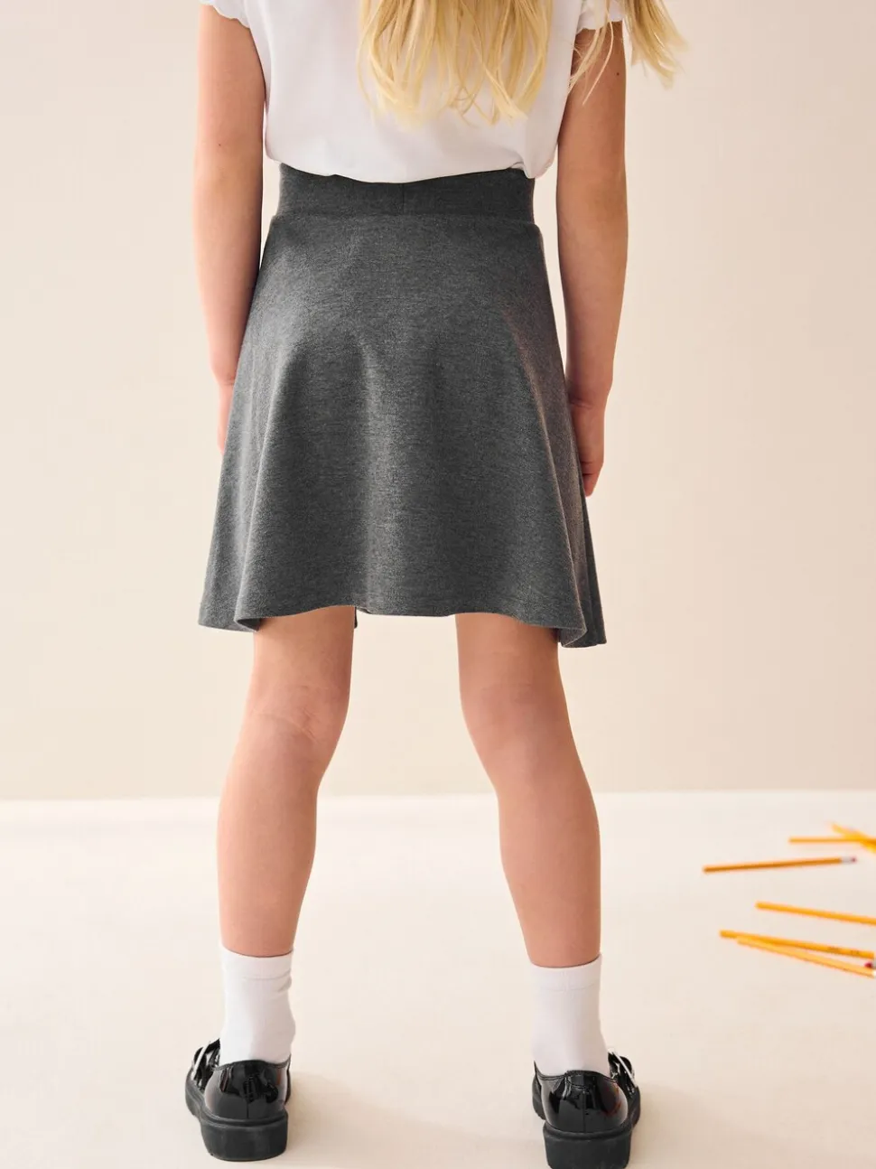 Grijs - Jersey stretch school skater rok met elastische taille (3 - 17 jr)