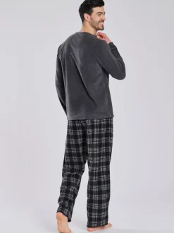 Grijs - Loungeable Fleece Check Trousers Pyjama Set