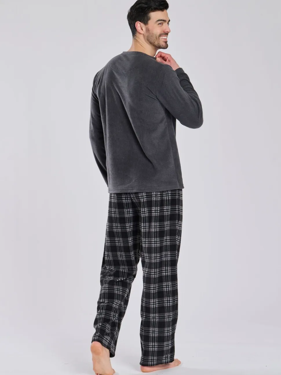 Grijs - Loungeable Fleece Check Trousers Pyjama Set