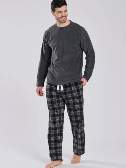 Grijs - Loungeable Fleece Check Trousers Pyjama Set