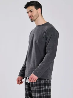 Grijs - Loungeable Fleece Check Trousers Pyjama Set