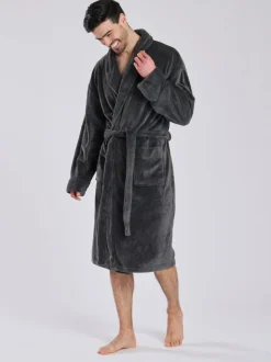 Grijs - Loungeable Fleece Shawl Collar Dressing Gown