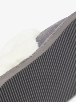 Grijs - Met imitatiebont gevoerde suède pantoffelmuiltjes