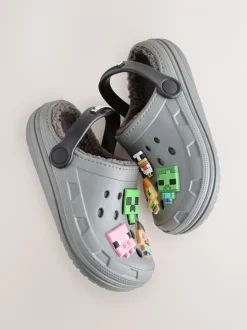 Grijs - Minecraft pantoffelklompen met warme voering