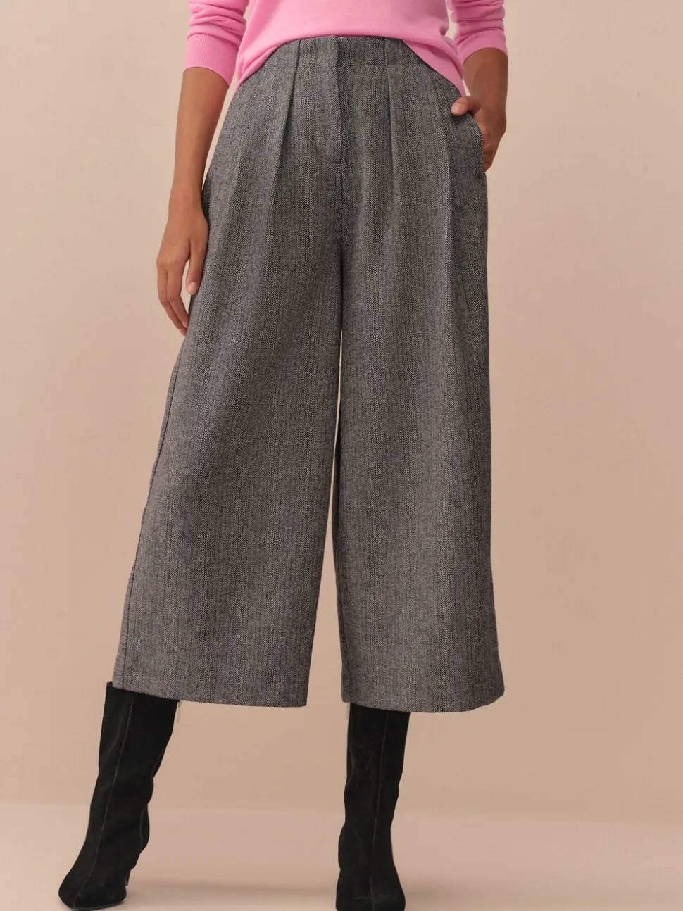 Grijs - N. Premium visgraat culottes met wol