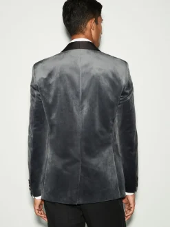 Grijs - Normale Pasvorm - Fluwelen blazer