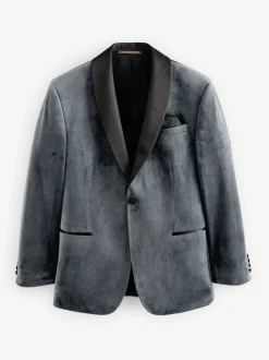 Grijs - Normale Pasvorm - Fluwelen blazer