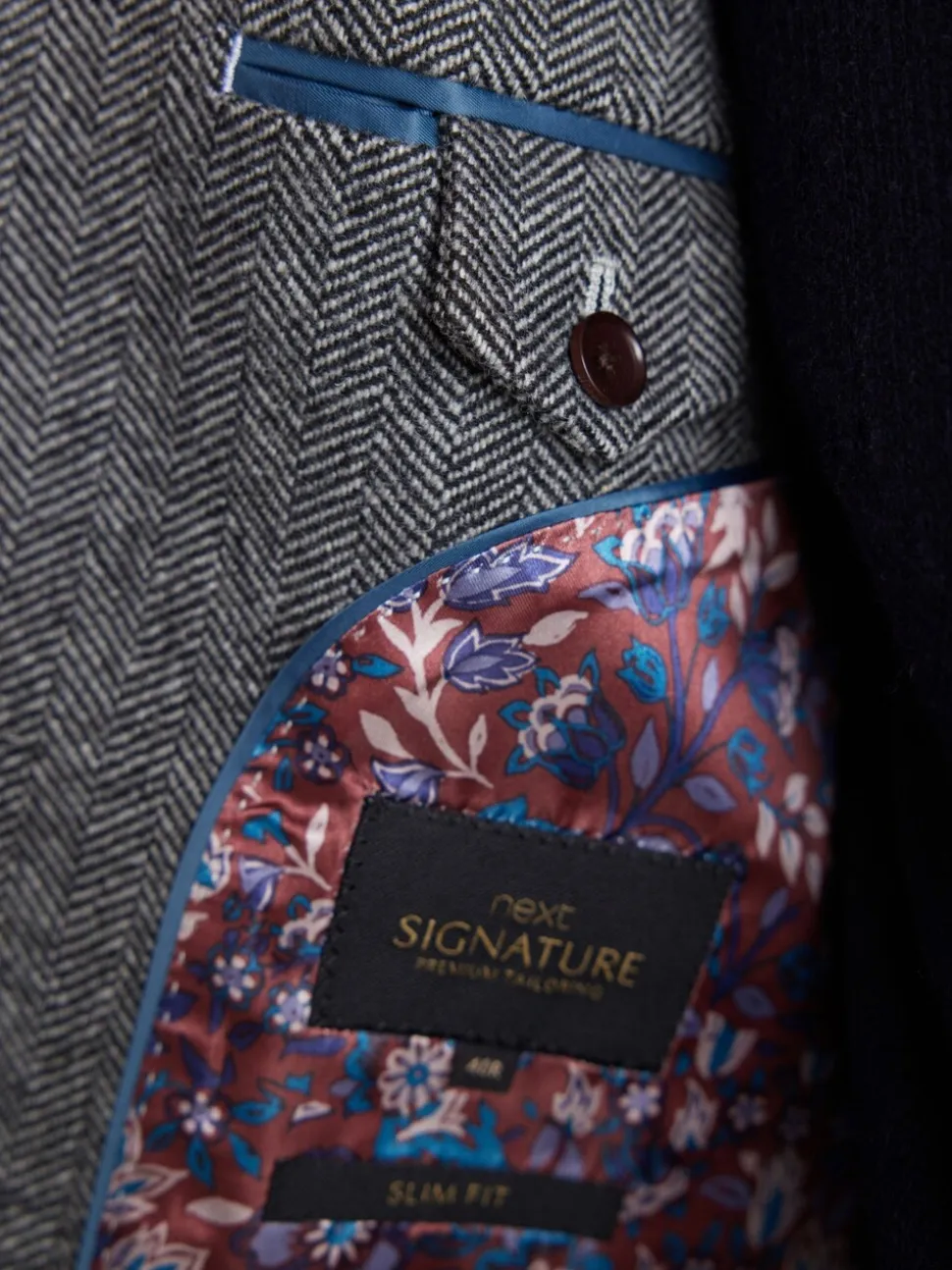 Grijs - Normale Pasvorm - Signature Nova Fides Blazer van wolblend met visgraatmotief