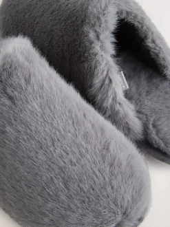 Grijs - Pantoffels met imitatiebont