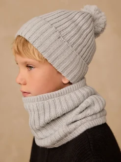 Grijs - Pom Beanie Hat & Snood Set 2 Piece (1-16yrs)