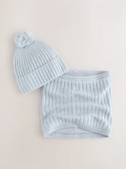 Grijs - Pom Beanie Hat & Snood Set 2 Piece (1-16yrs)