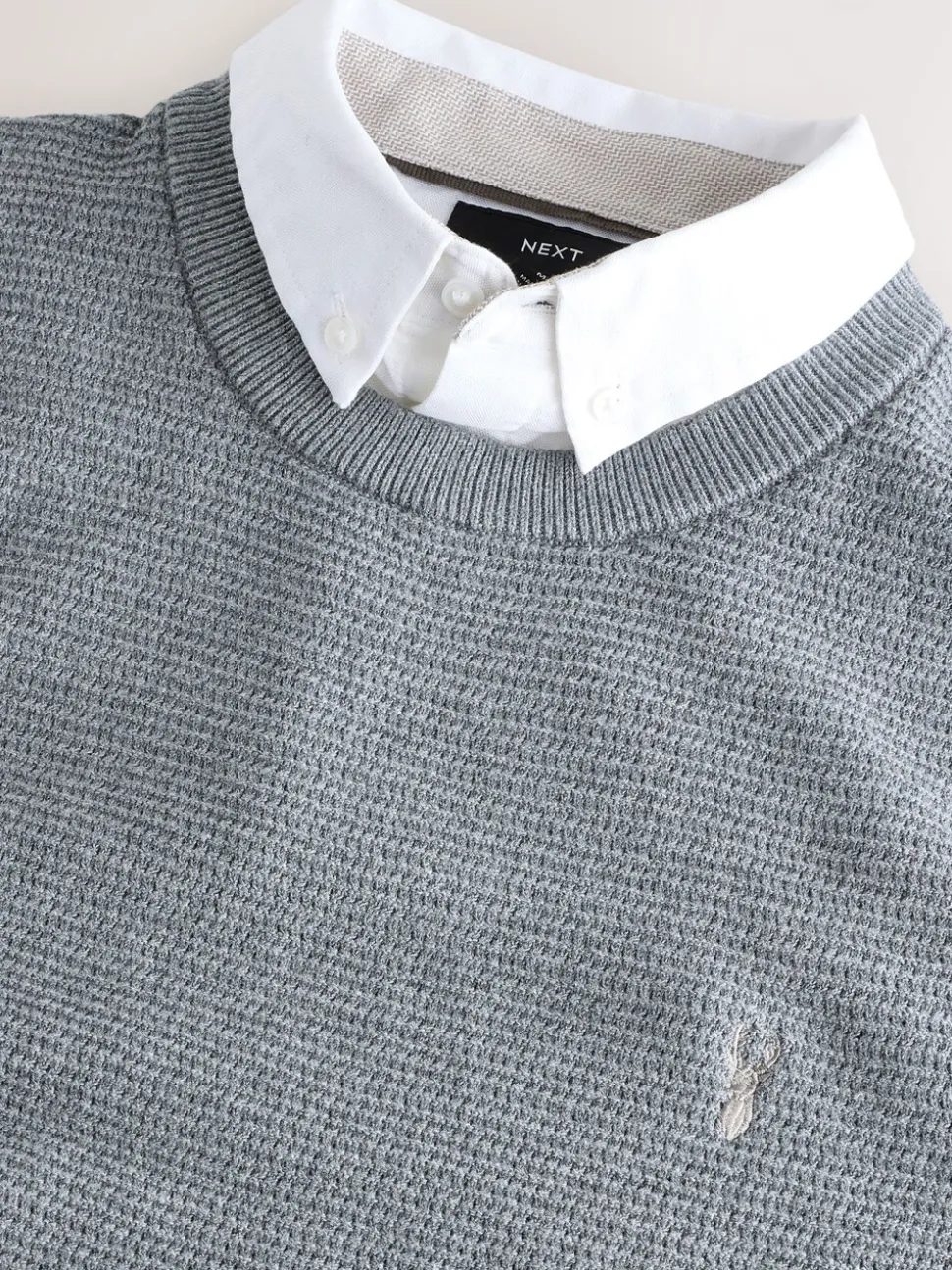 Grijs - Regular Fit getextureerde schijn-Oxford overhemdtrui