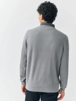 Grijs - Regular Fit Rib Texture Mock Shirt Jumper