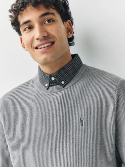 Grijs - Regular Fit Rib Texture Mock Shirt Jumper