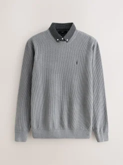 Grijs - Regular Fit Rib Texture Mock Shirt Jumper