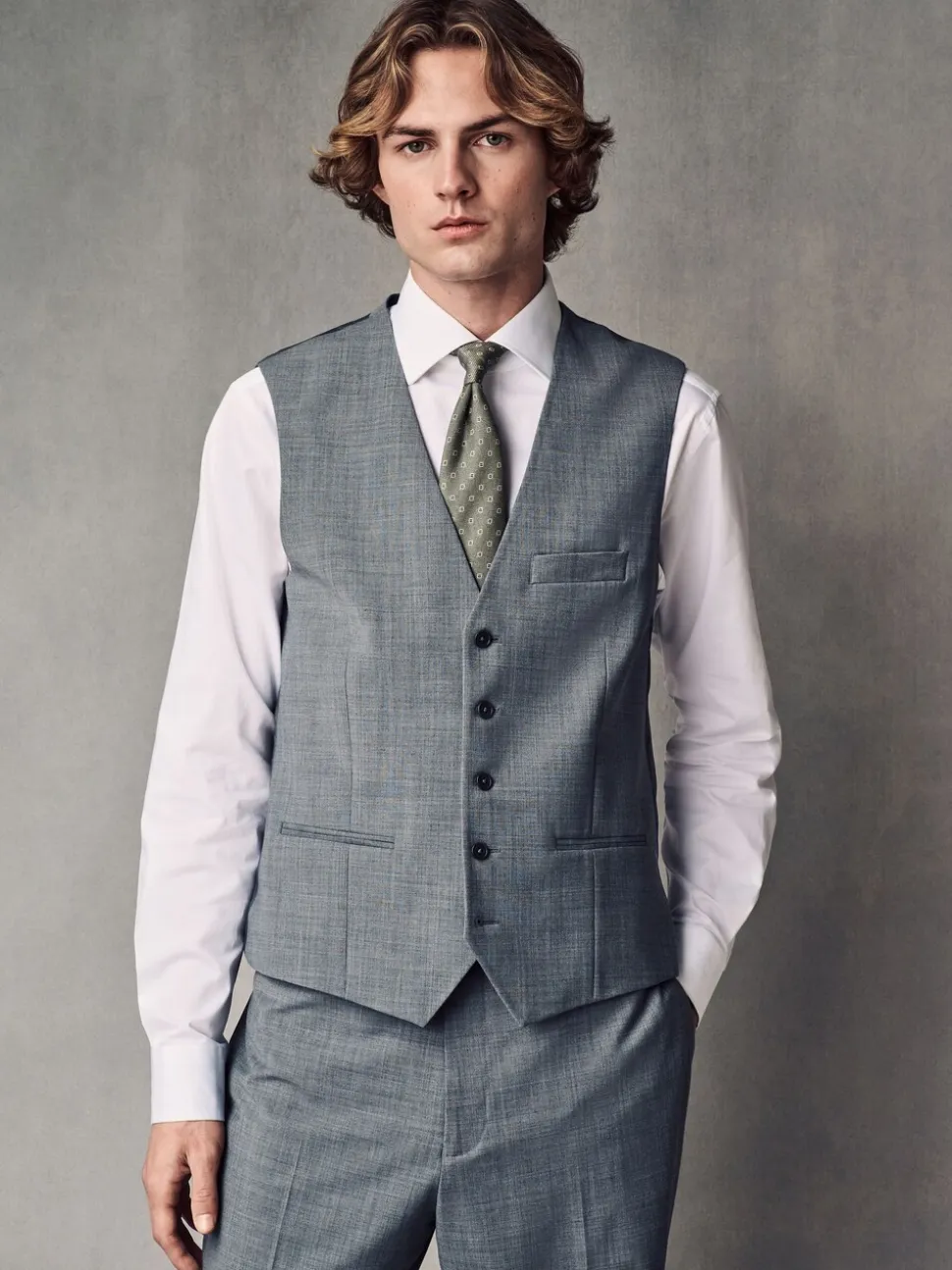 Grijs - Regular Fit Wool Blend Motionflex Waistcoat