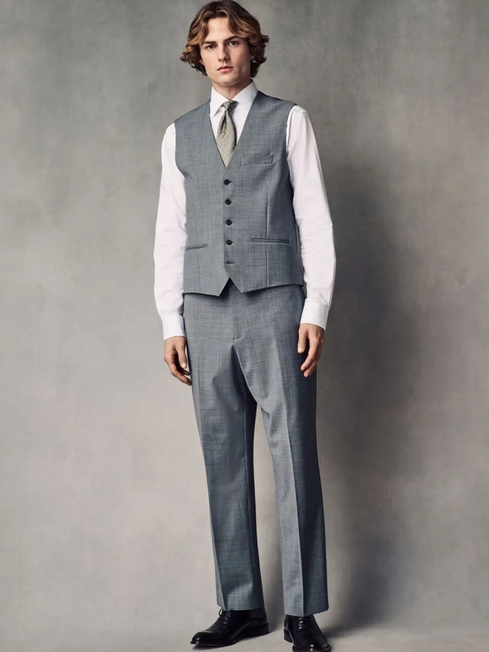 Grijs - Regular Fit Wool Blend Motionflex Waistcoat