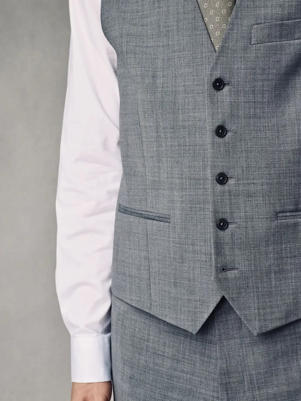 Grijs - Regular Fit Wool Blend Motionflex Waistcoat