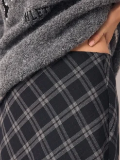 Grijs - Ruit Midi Slip Rok
