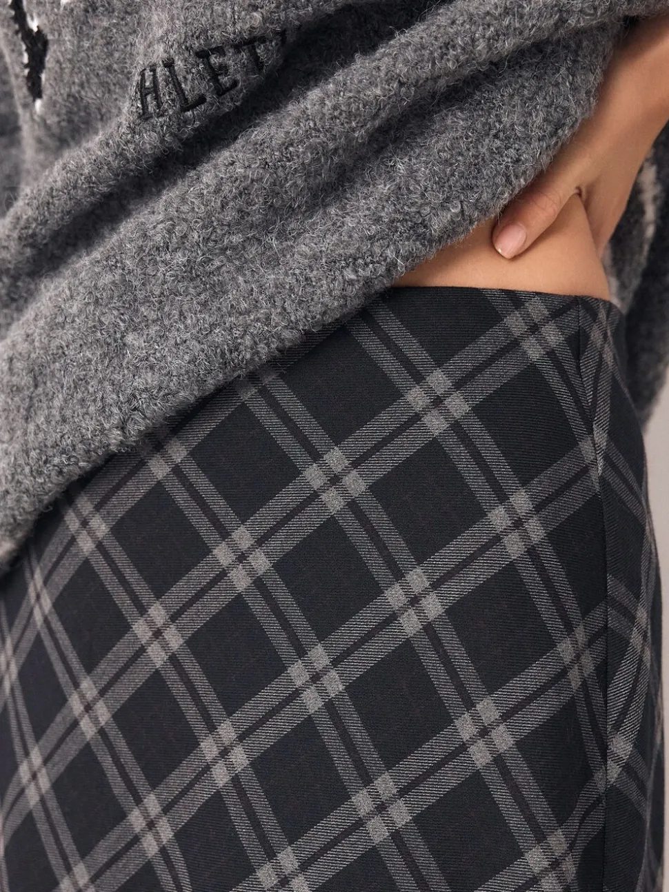 Grijs - Ruit Midi Slip Rok