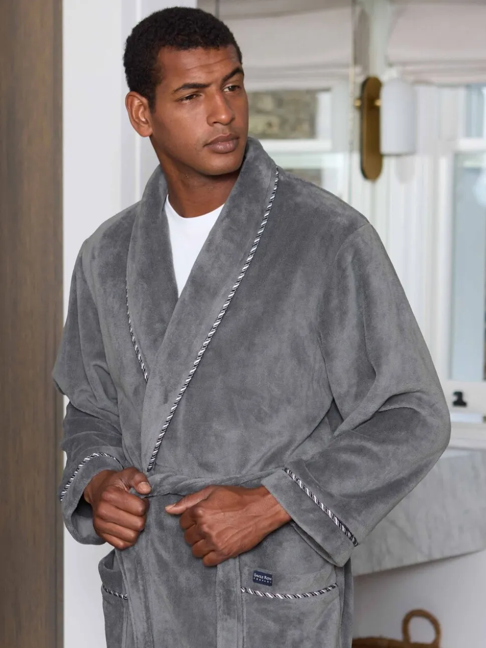 Grijs - Savile Row Company Lightweight Soft Fleece Rope Edge Dressing Gown