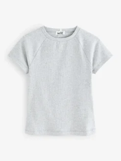 Grijs - self. Aansluitend geribbeld T-shirt