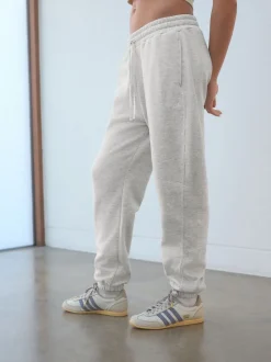 Grijs - Self. joggingbroek met boorden