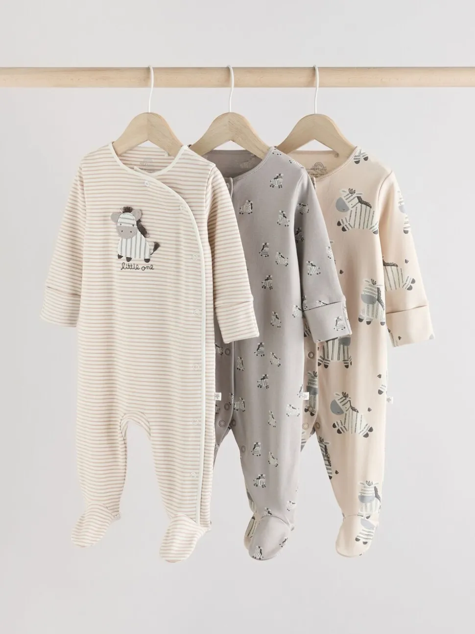Grijs - Set 3 baby-pyjama's met zebraprint van 100% katoen (0-2jr)