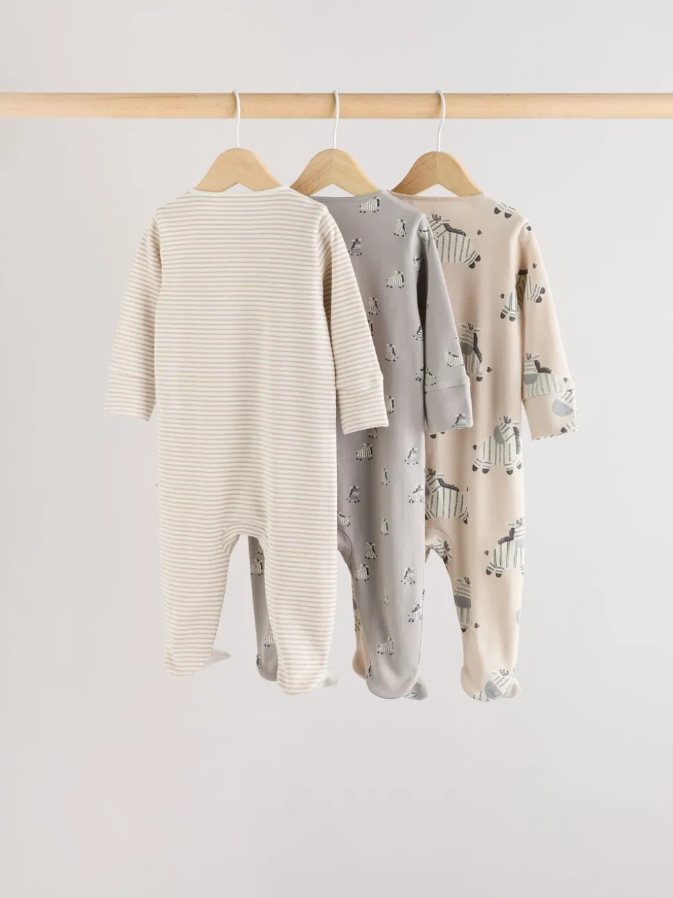 Grijs - Set 3 baby-pyjama's met zebraprint van 100% katoen (0-2jr)
