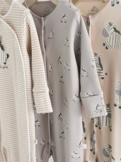 Grijs - Set 3 baby-pyjama's met zebraprint van 100% katoen (0-2jr)