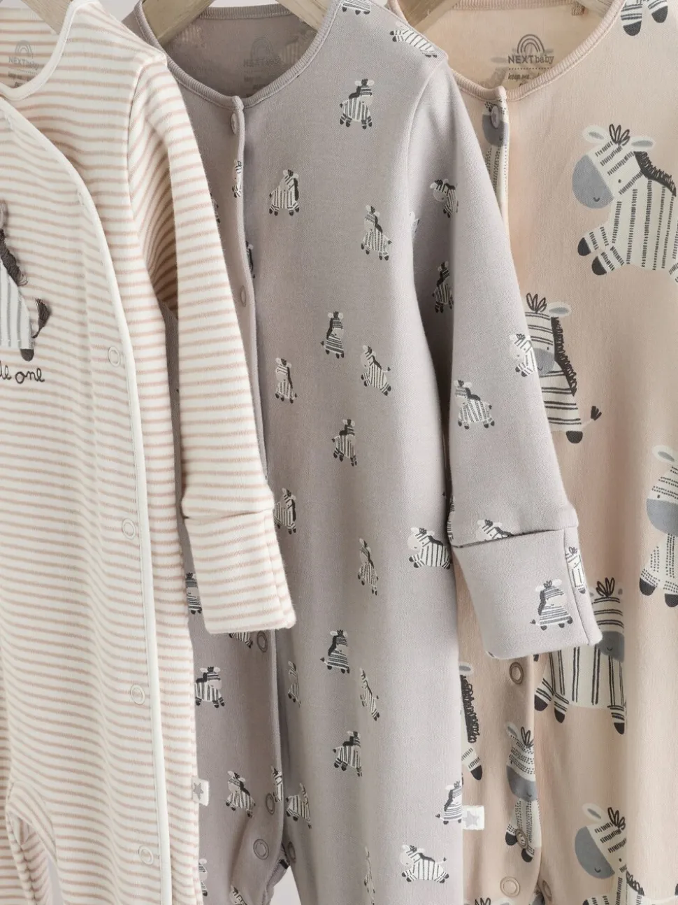 Grijs - Set 3 baby-pyjama's met zebraprint van 100% katoen (0-2jr)