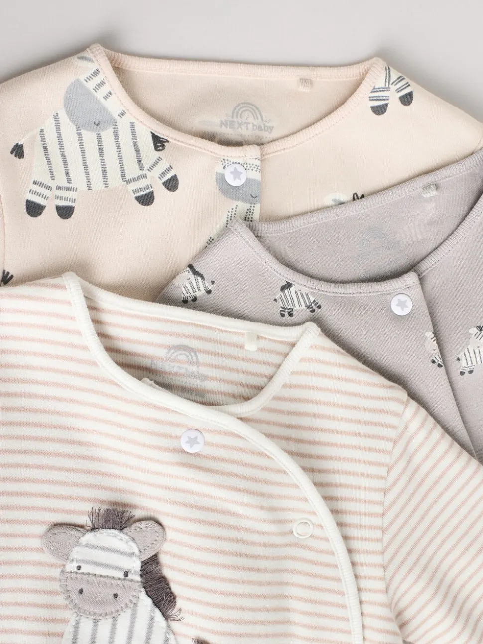 Grijs - Set 3 baby-pyjama's met zebraprint van 100% katoen (0-2jr)