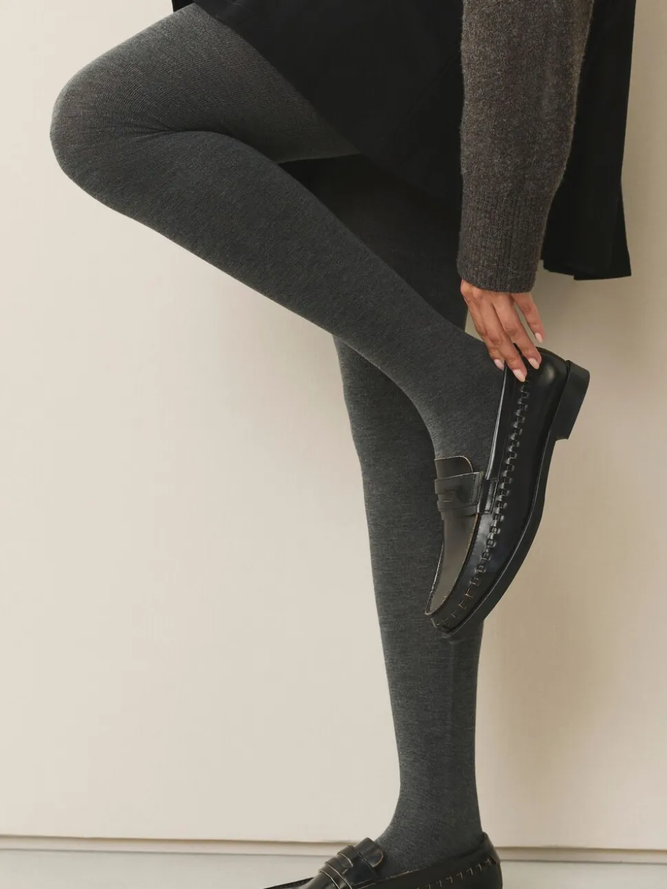 Grijs - Set van 2 gebreide panty's met warme handgreep
