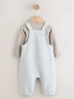 Grijs - Set van gewatteerde jersey tuinbroek en rompertje voor baby's (0mnd-2jr)