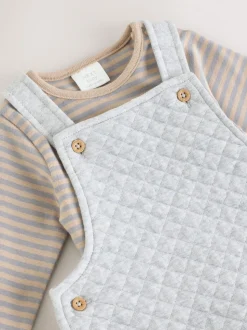 Grijs - Set van gewatteerde jersey tuinbroek en rompertje voor baby's (0mnd-2jr)