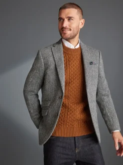 Grijs - Signature - Harris tweed Britse wollen blazer