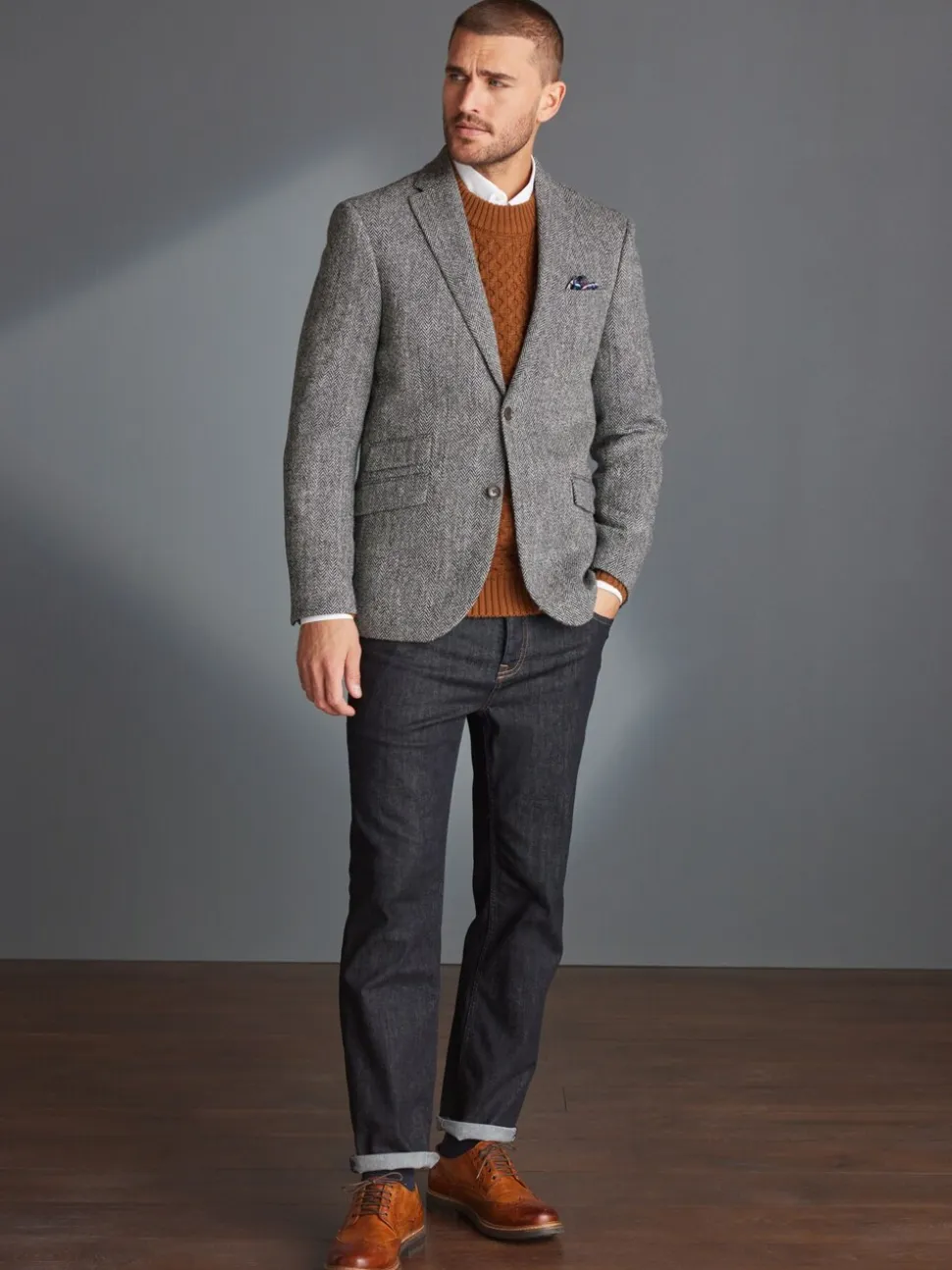 Grijs - Signature - Harris tweed Britse wollen blazer