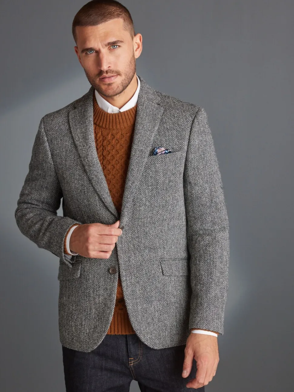 Grijs - Signature - Harris tweed Britse wollen blazer