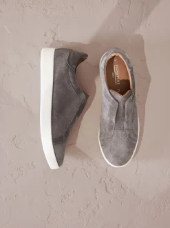 Grijs - Signature Premium Leather Laceless Slip-On Trainers