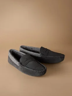 Grijs - Signature Suede Fabric Trim Moccasin Slippers