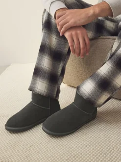 Grijs - Signature Suede Slipper Boots with Faux Fur Lining